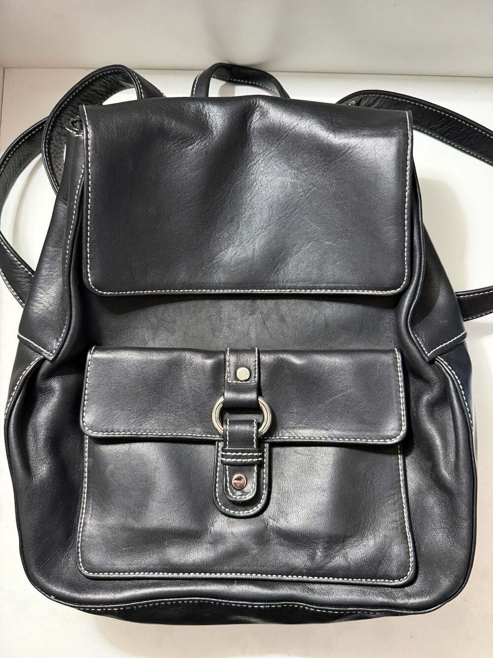 Perlina Black Soft Leather Backpack Daybag